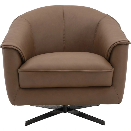 Sloan Swivel Accent Chair in Cognac Brown Leather & Metal